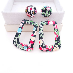Fashion Retro Geometric PU Female Dangle Earrings