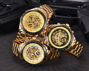 Mechanical watches and men’s mechanical watches featuring gold designs and intricate internal movements.