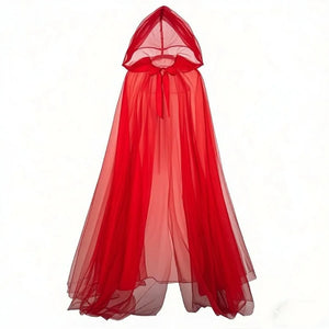 Halloween cosplay - ghost costume with hooded cloak, death god witch net-like long dress, full-length performance outfit