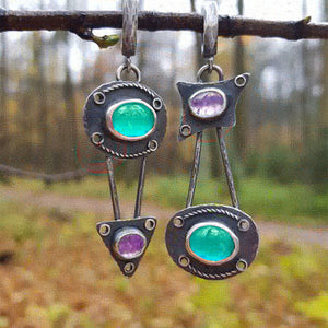 Antique Geometric Asymmetric Mosaic Dangle Earrings Unique