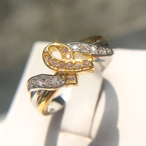 New Creative Ribbon Plated 18k Yellow Gold Diamond Rings Europe and America Explosion Women's Engagement Rings