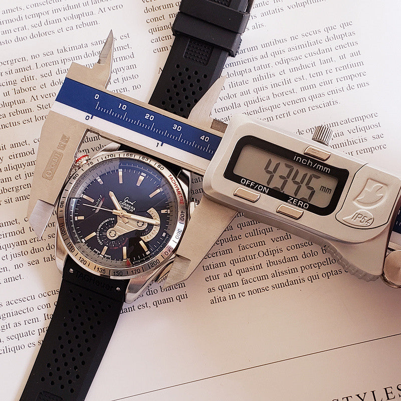 Mechanical Watches being measured with a caliper for precise dimensions and craftsmanship detail.