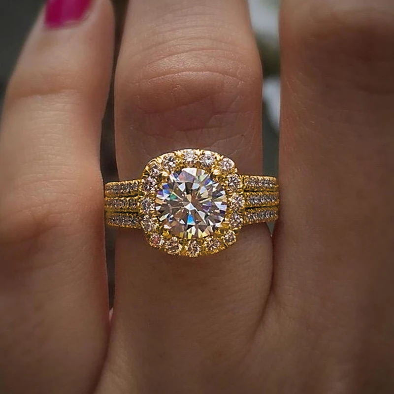 Fashion Full Diamond Zircon Copper Jewelry Wedding Rings
