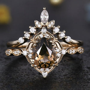 Champagne Zircon Ring European And American Retro Women's Engagement Couple Rings
