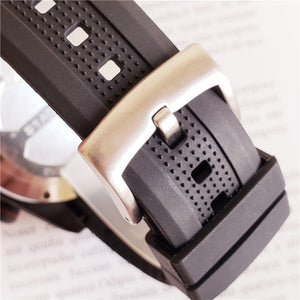 Close-up of the strap and buckle of a mechanical watch, showcasing the durable design and craftsmanship.