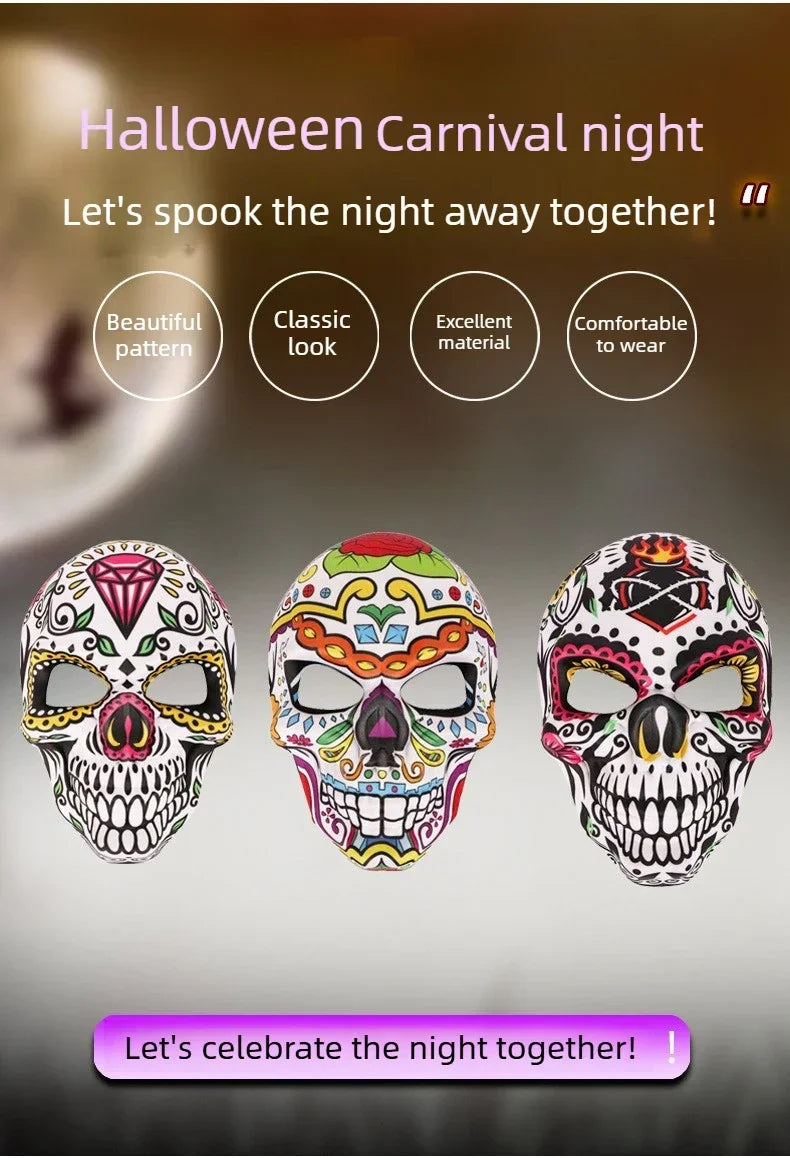 Halloween Day of the Dead Sugar Skull Mask Cosplay Party Carnival Dance Prop Adult Costume Decoration Festival Accessory