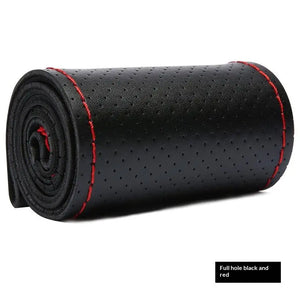 Hand Sewn Car Steering Wheel Protective Cover Leather Breathable Anti Slip Universal Suitable 38cm Elastic Band Texture Decor