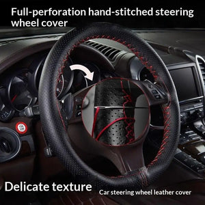 Hand Sewn Car Steering Wheel Protective Cover Leather Breathable Anti Slip Universal Suitable 38cm Elastic Band Texture Decor