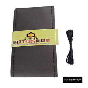 Hand Sewn Car Steering Wheel Protective Cover Leather Breathable Anti Slip Universal Suitable 38cm Elastic Band Texture Decor