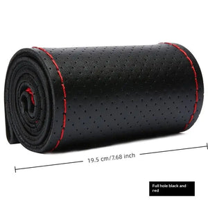 Hand Sewn Car Steering Wheel Protective Cover Leather Breathable Anti Slip Universal Suitable 38cm Elastic Band Texture Decor