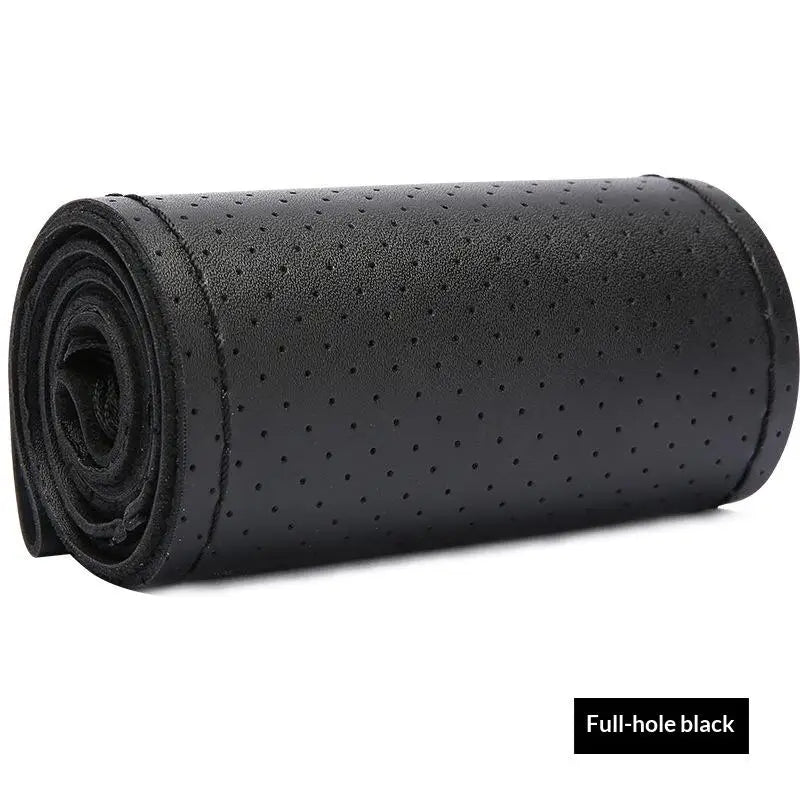 Hand Sewn Car Steering Wheel Protective Cover Leather Breathable Anti Slip Universal Suitable 38cm Elastic Band Texture Decor
