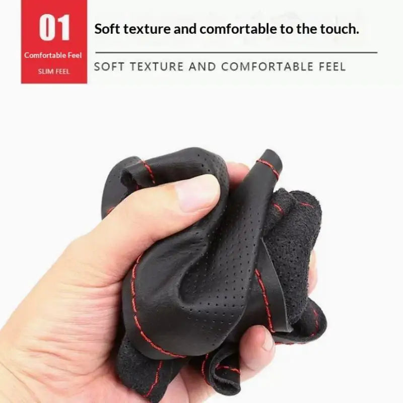 Hand Sewn Car Steering Wheel Protective Cover Leather Breathable Anti Slip Universal Suitable 38cm Elastic Band Texture Decor
