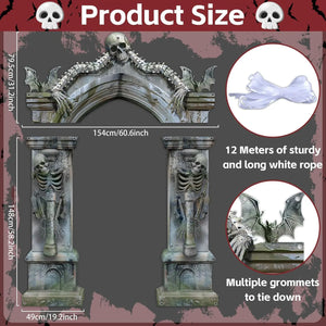Halloween Skeleton Party Decorations Scary Tombstones Door Banner Creepy Bats Photo Booth Props Large Horror Graveyard Photograp