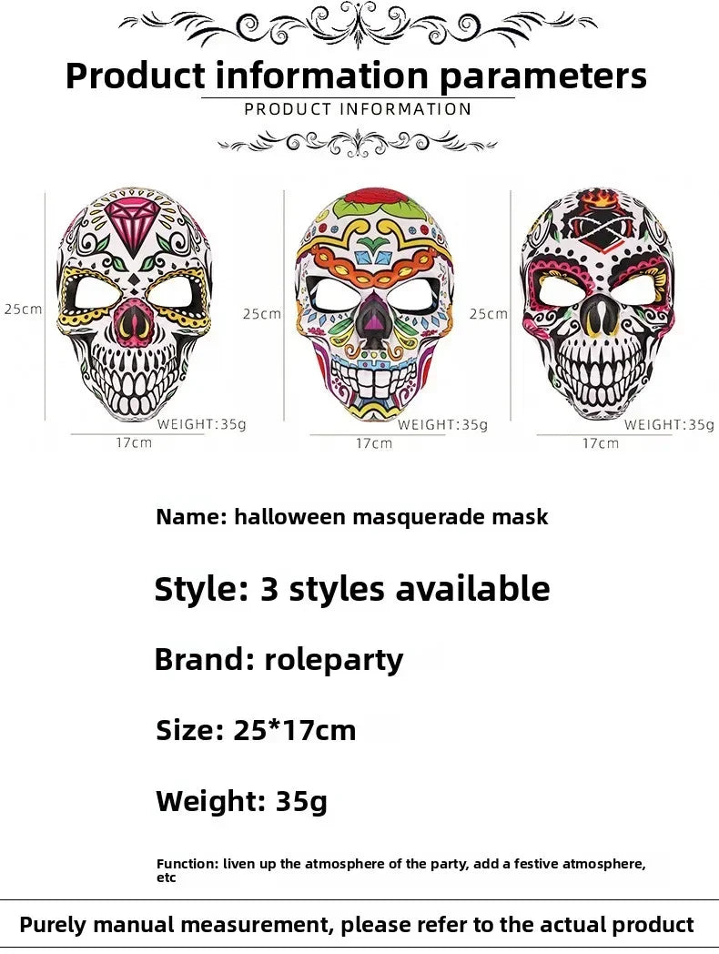 Halloween Day of the Dead Sugar Skull Mask Cosplay Party Carnival Dance Prop Adult Costume Decoration Festival Accessory