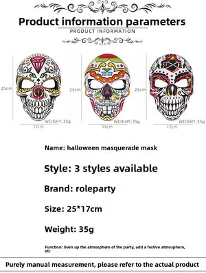 Halloween Day of the Dead Sugar Skull Mask Cosplay Party Carnival Dance Prop Adult Costume Decoration Festival Accessory