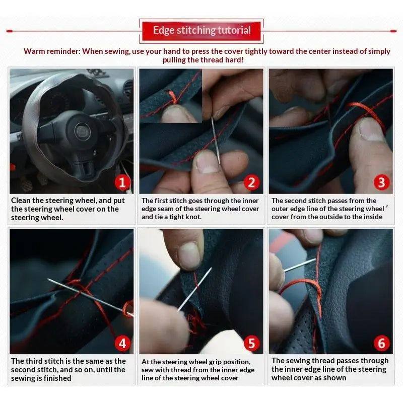 Hand Sewn Car Steering Wheel Protective Cover Leather Breathable Anti Slip Universal Suitable 38cm Elastic Band Texture Decor