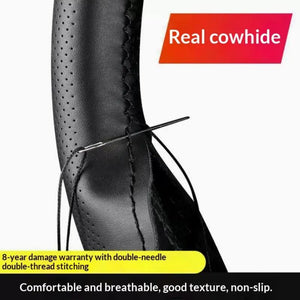 Hand Sewn Car Steering Wheel Protective Cover Leather Breathable Anti Slip Universal Suitable 38cm Elastic Band Texture Decor