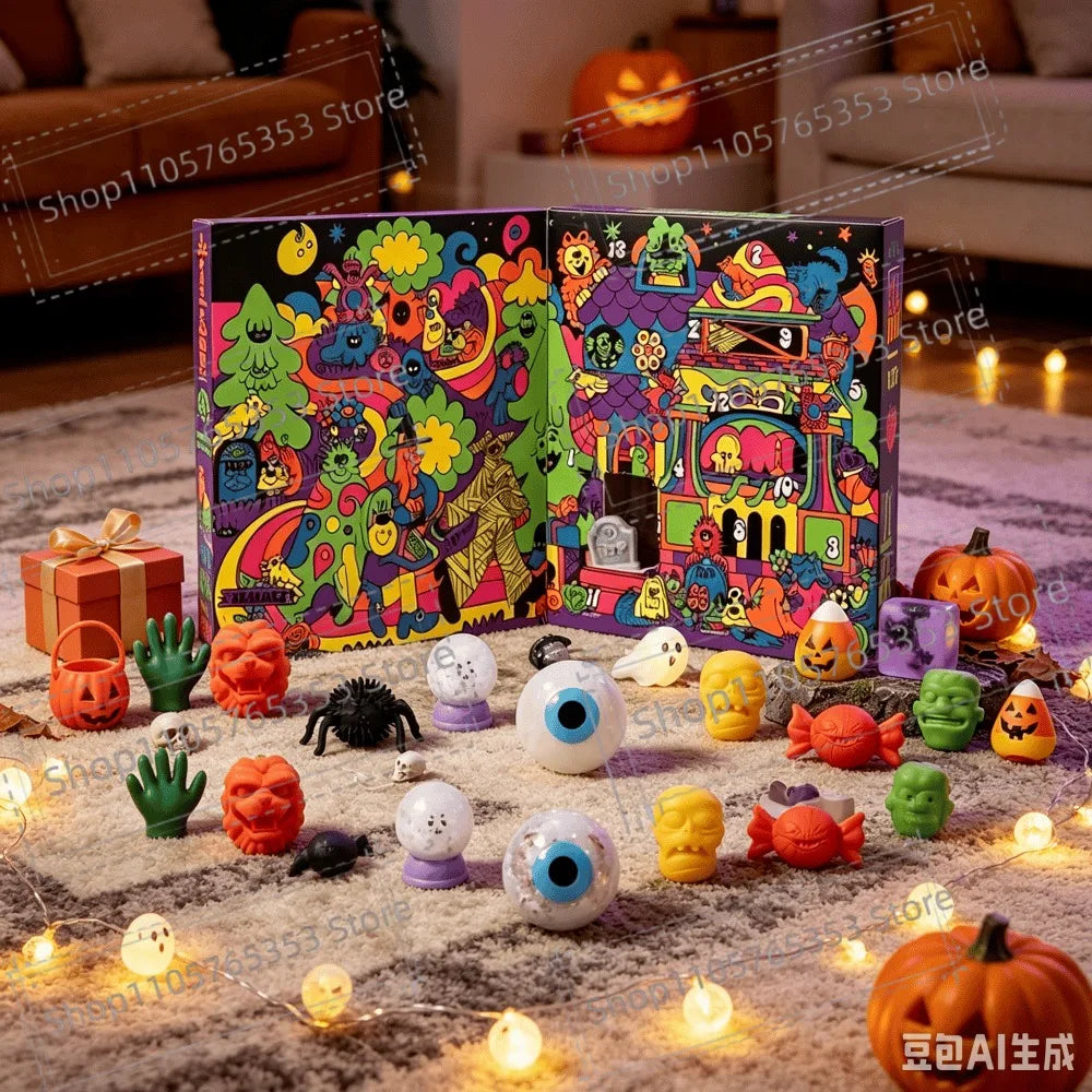 Halloween Advent Calendar,Spooky Squishy Slow Rise Stress Relief Countdown Gift Box for Halloween Party Favors Gifts for Friends