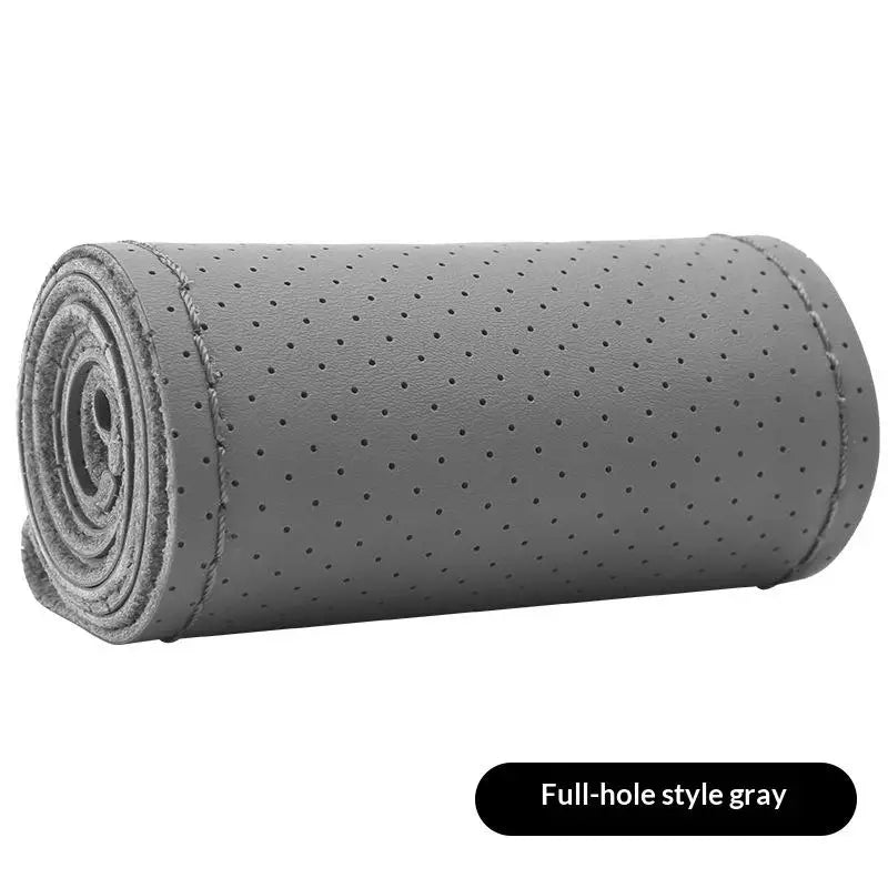 Hand Sewn Car Steering Wheel Protective Cover Leather Breathable Anti Slip Universal Suitable 38cm Elastic Band Texture Decor