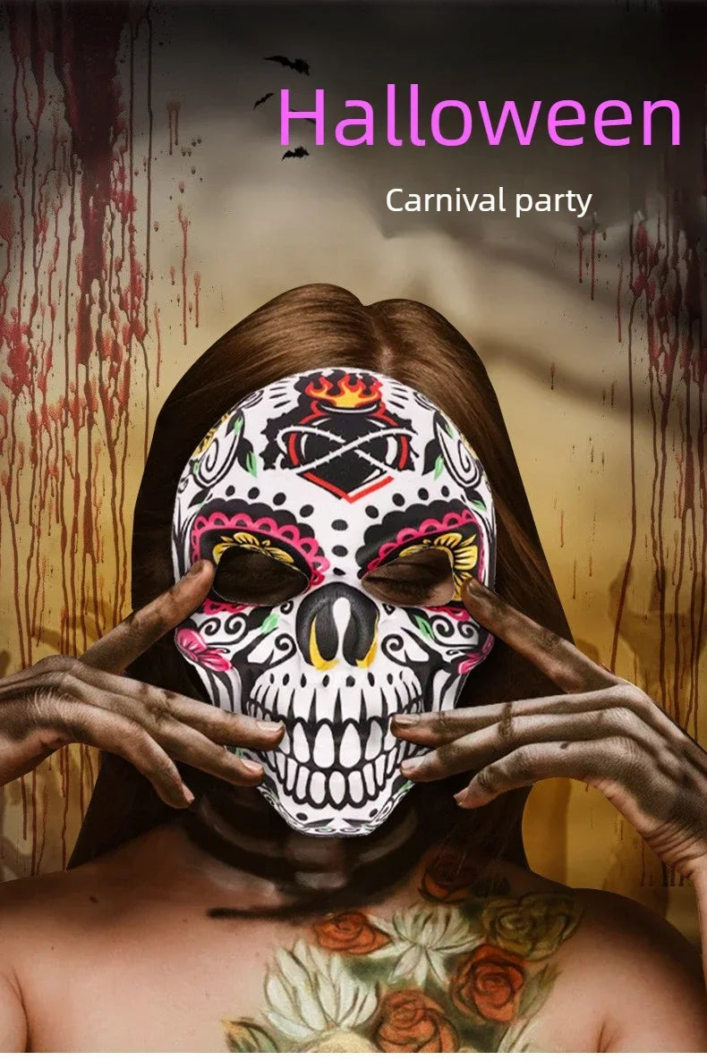Halloween Day of the Dead Sugar Skull Mask Cosplay Party Carnival Dance Prop Adult Costume Decoration Festival Accessory