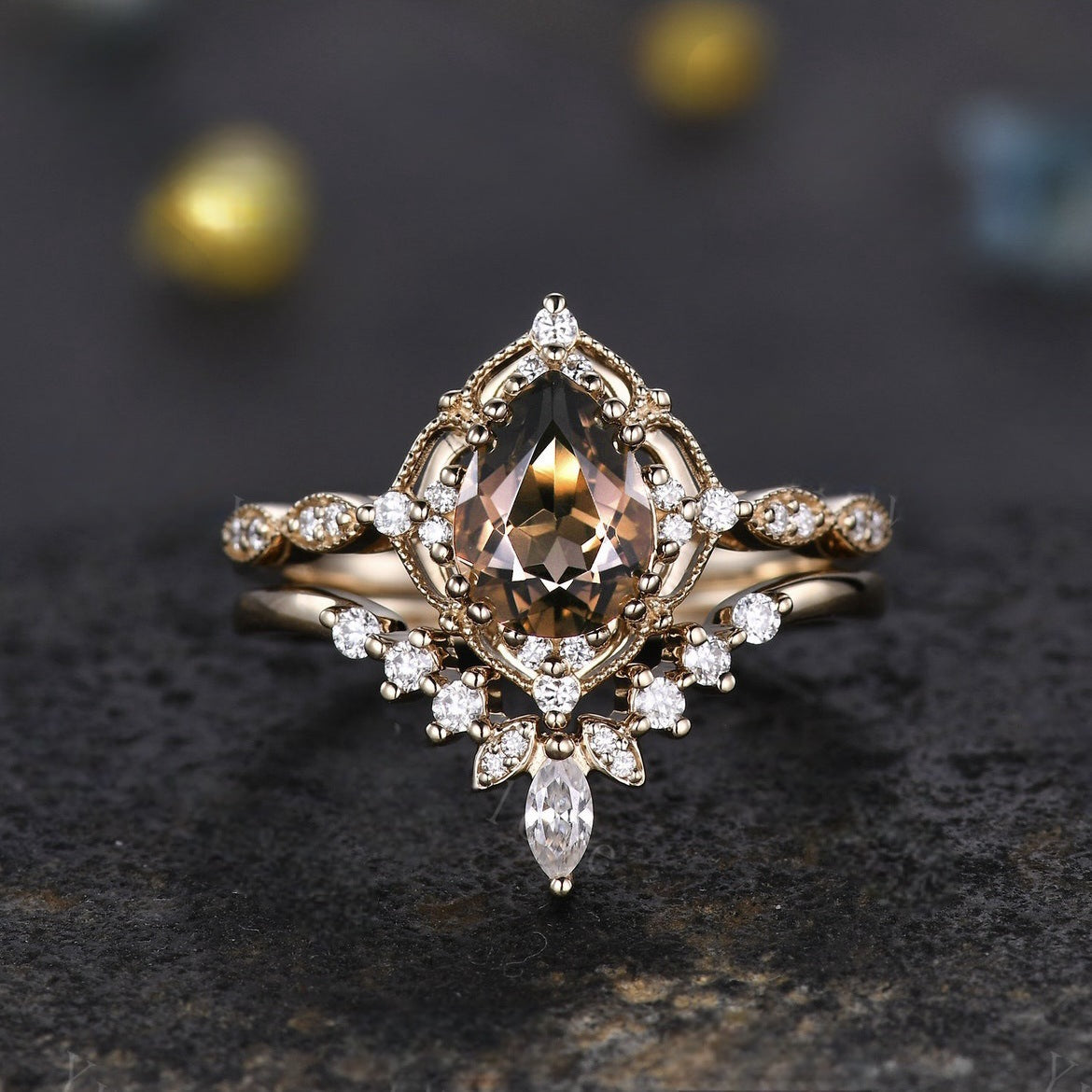 Champagne Zircon Ring European And American Retro Women's Engagement Couple Rings