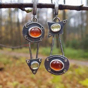 Antique Geometric Asymmetric Mosaic Dangle Earrings Unique